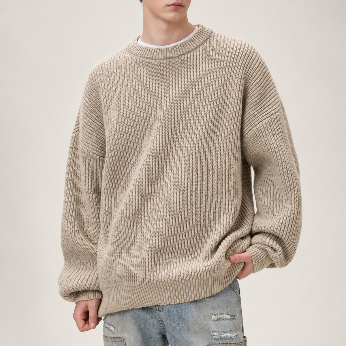 Cedric Men’s Ribbed Crewneck Sweater with Raglan Sleeves