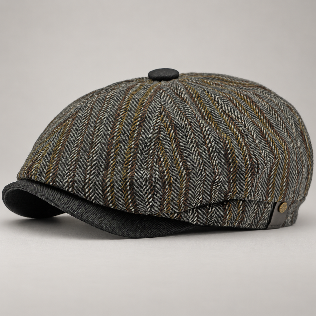 Langston Herringbone Newsboy Cap with Contrast Curved Brim