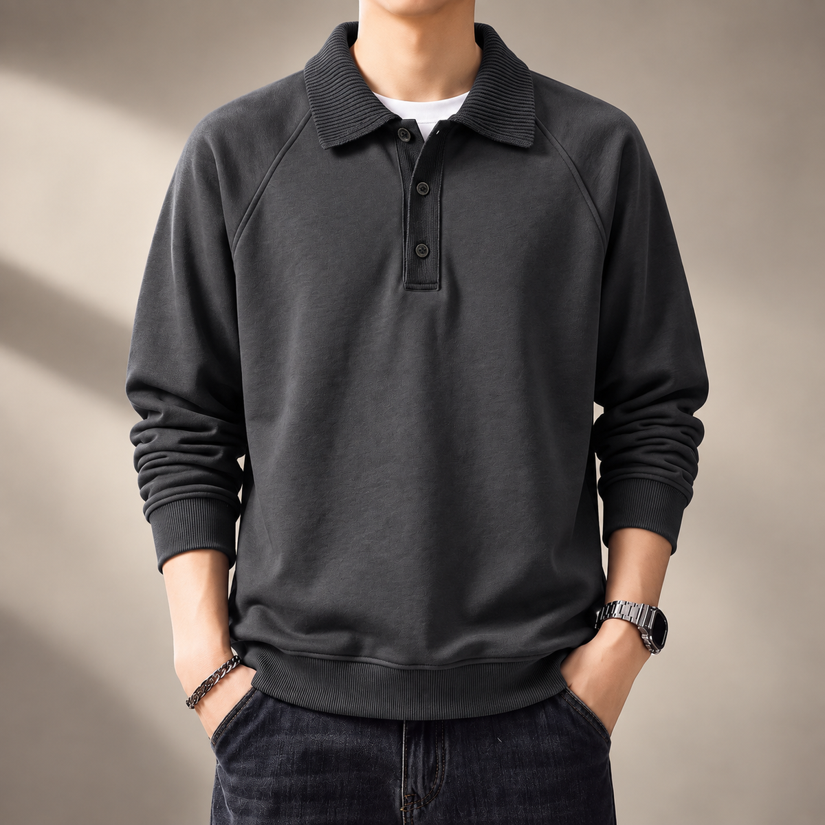 Raffaele Men’s Sleeve Polo Pullover Sweatshirt