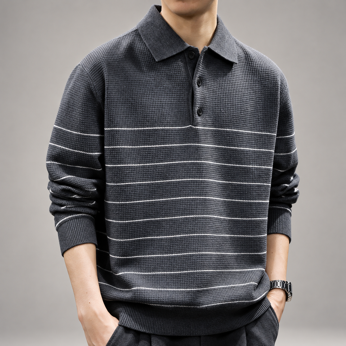 Aurelio Men’s Textured Long Sleeve Polo Sweater