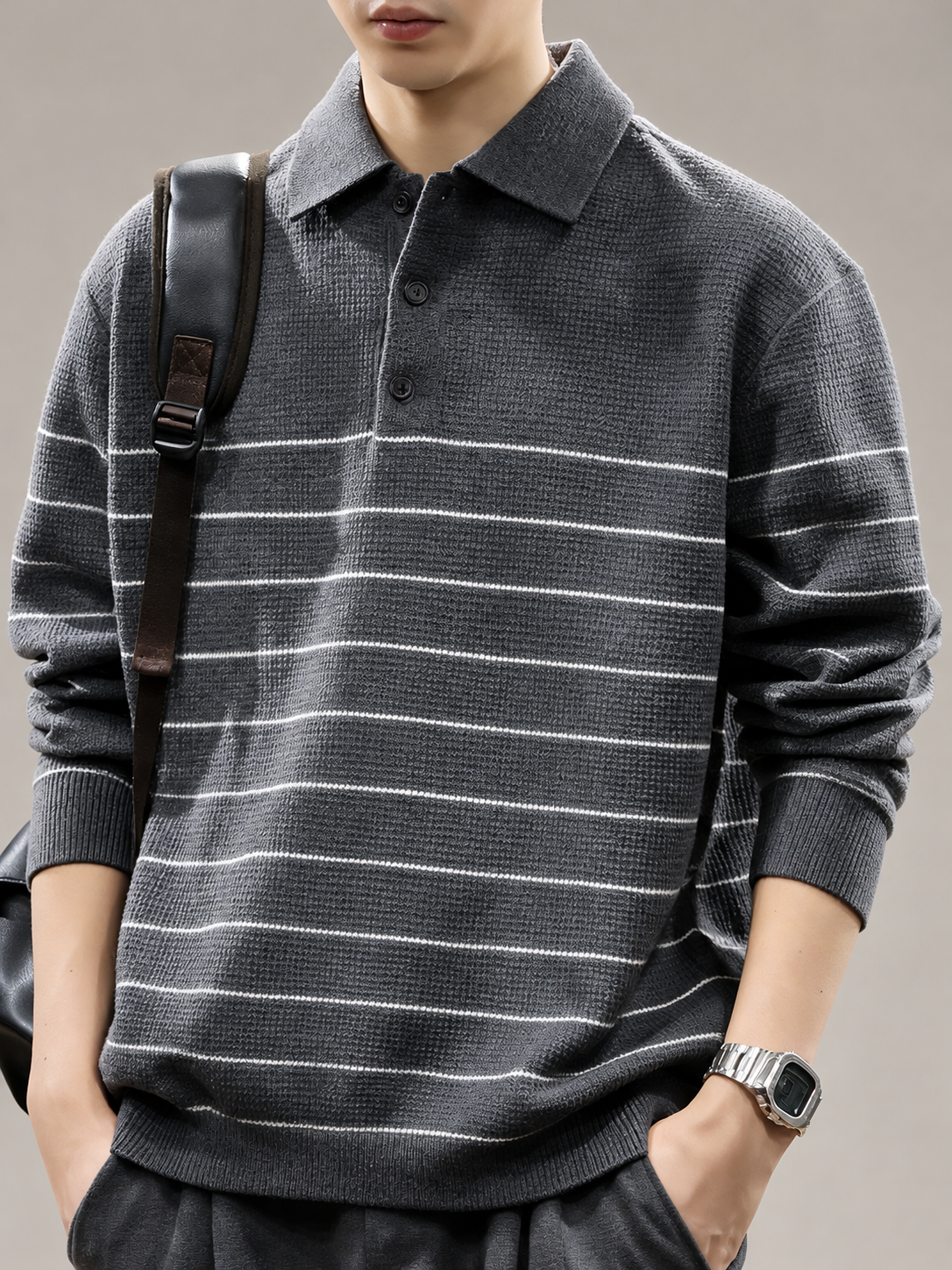 Aurelio Men’s Textured Long Sleeve Polo Sweater