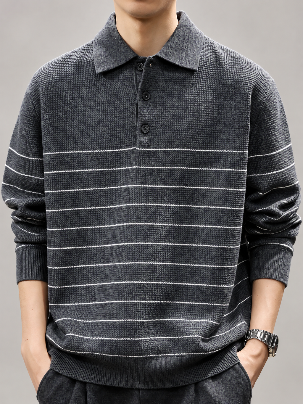 Aurelio Men’s Textured Long Sleeve Polo Sweater