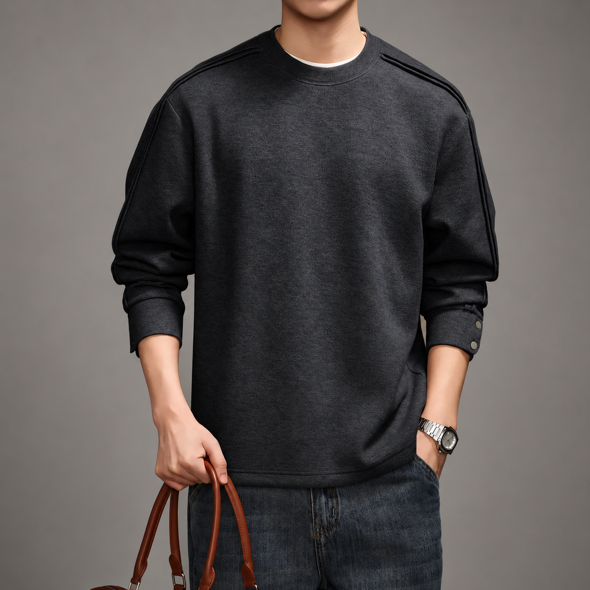 Tiziano Men’s Crewneck Sweatshirt with Snap Cuffs