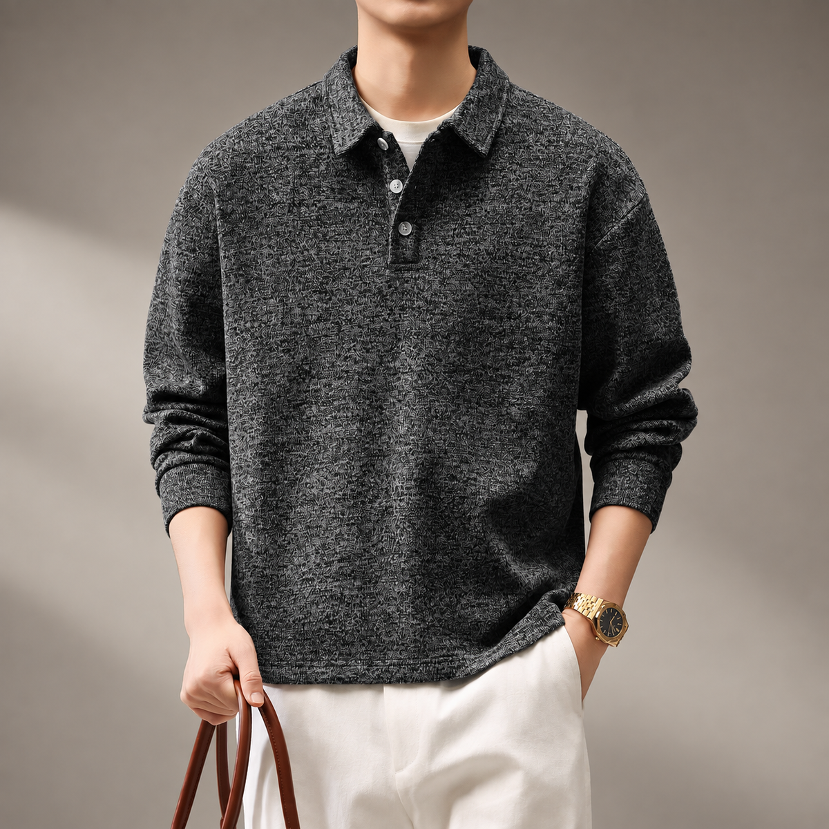 Lorenzo Textured Knit Polo Pullover