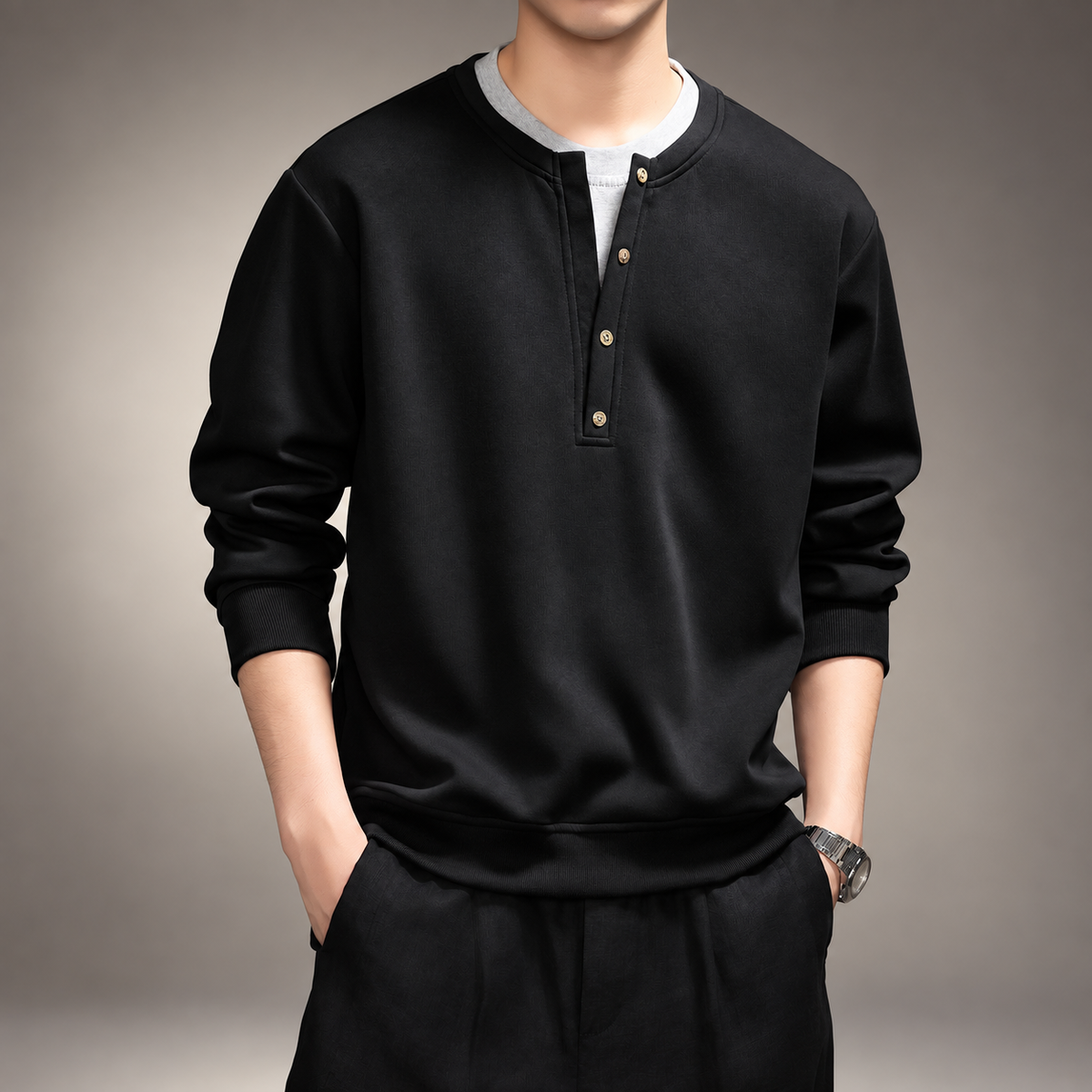Callum Henley Long Sleeve Pullover for Men