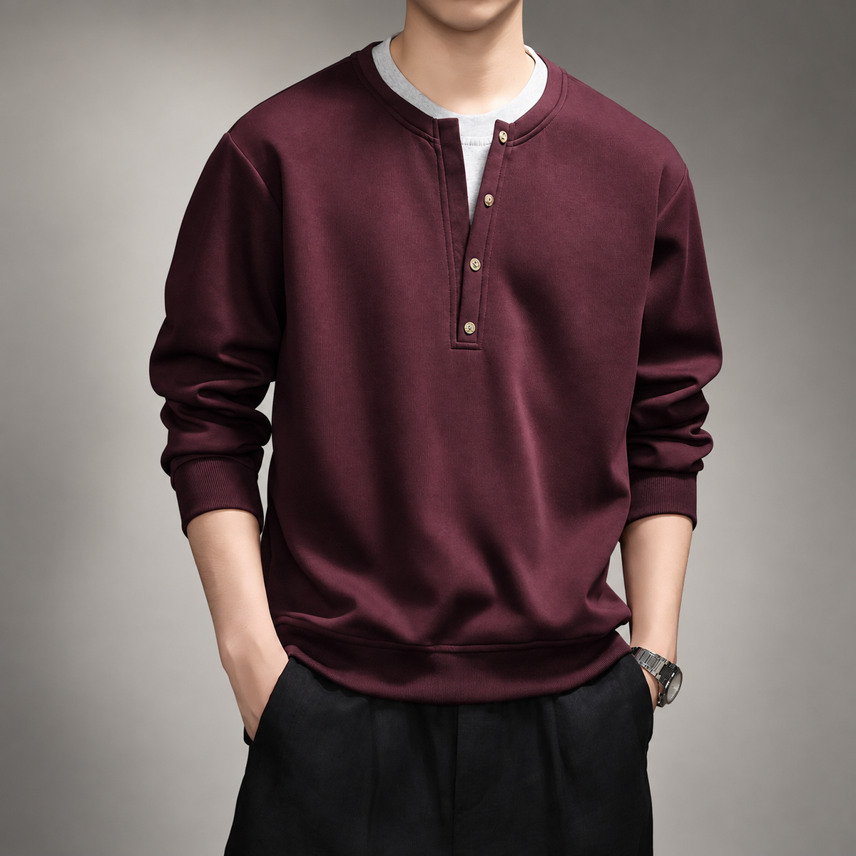 Callum Henley Long Sleeve Pullover for Men