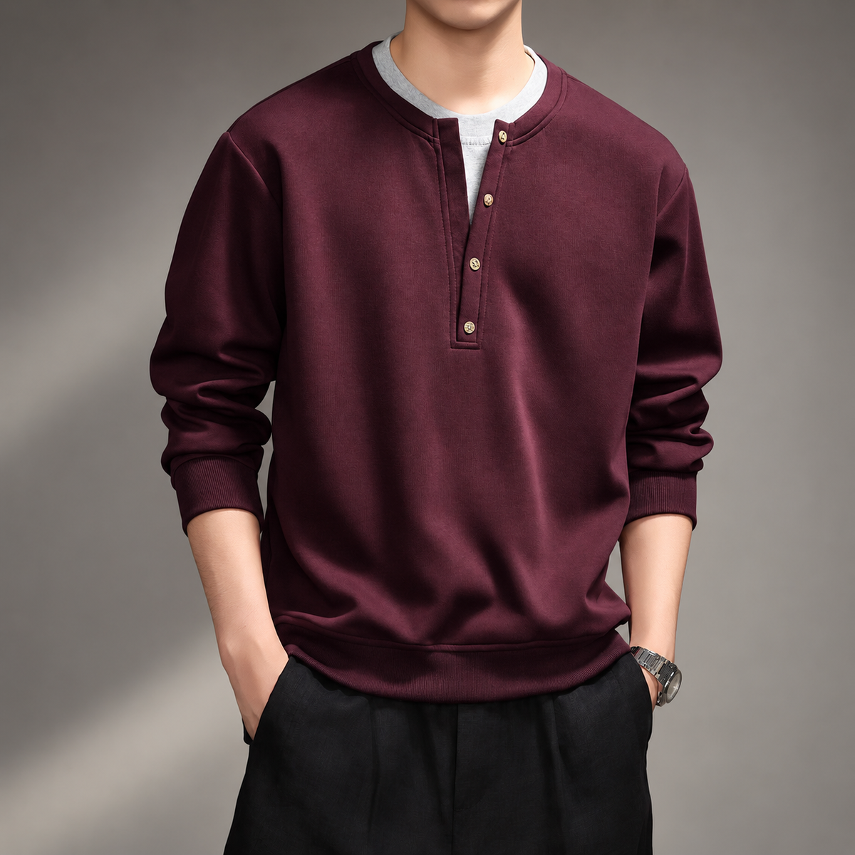 Callum Henley Long Sleeve Pullover for Men