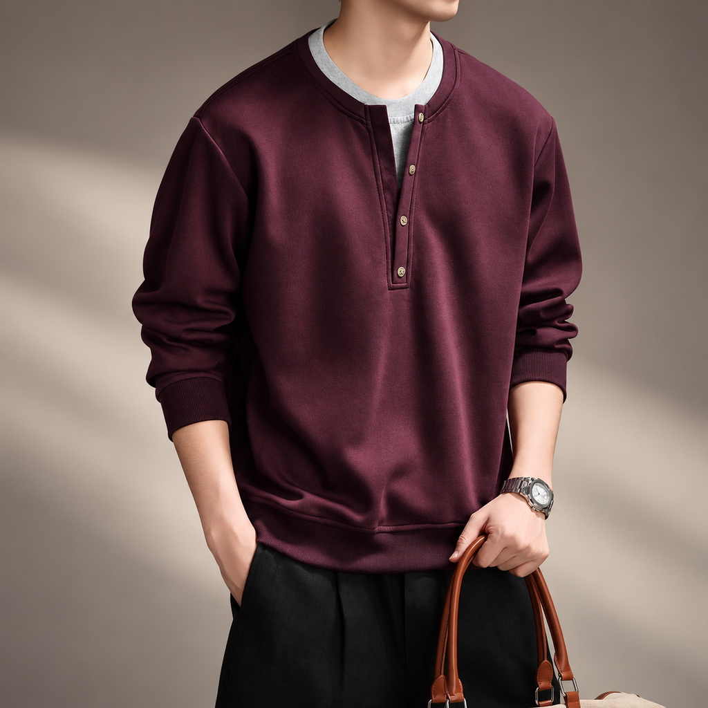 Callum Henley Long Sleeve Pullover for Men