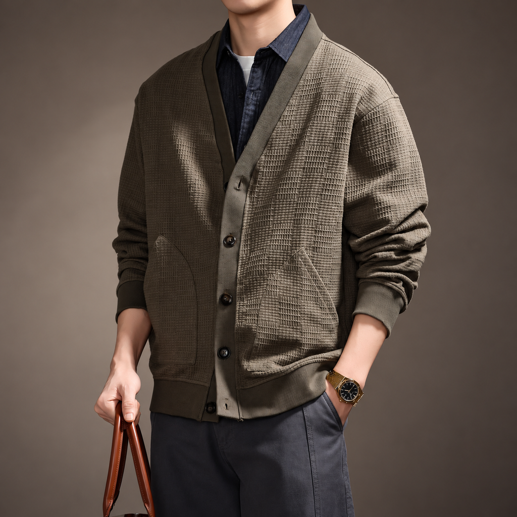 Frederick Men’s V-Neck Textured Knit Button Cardigan