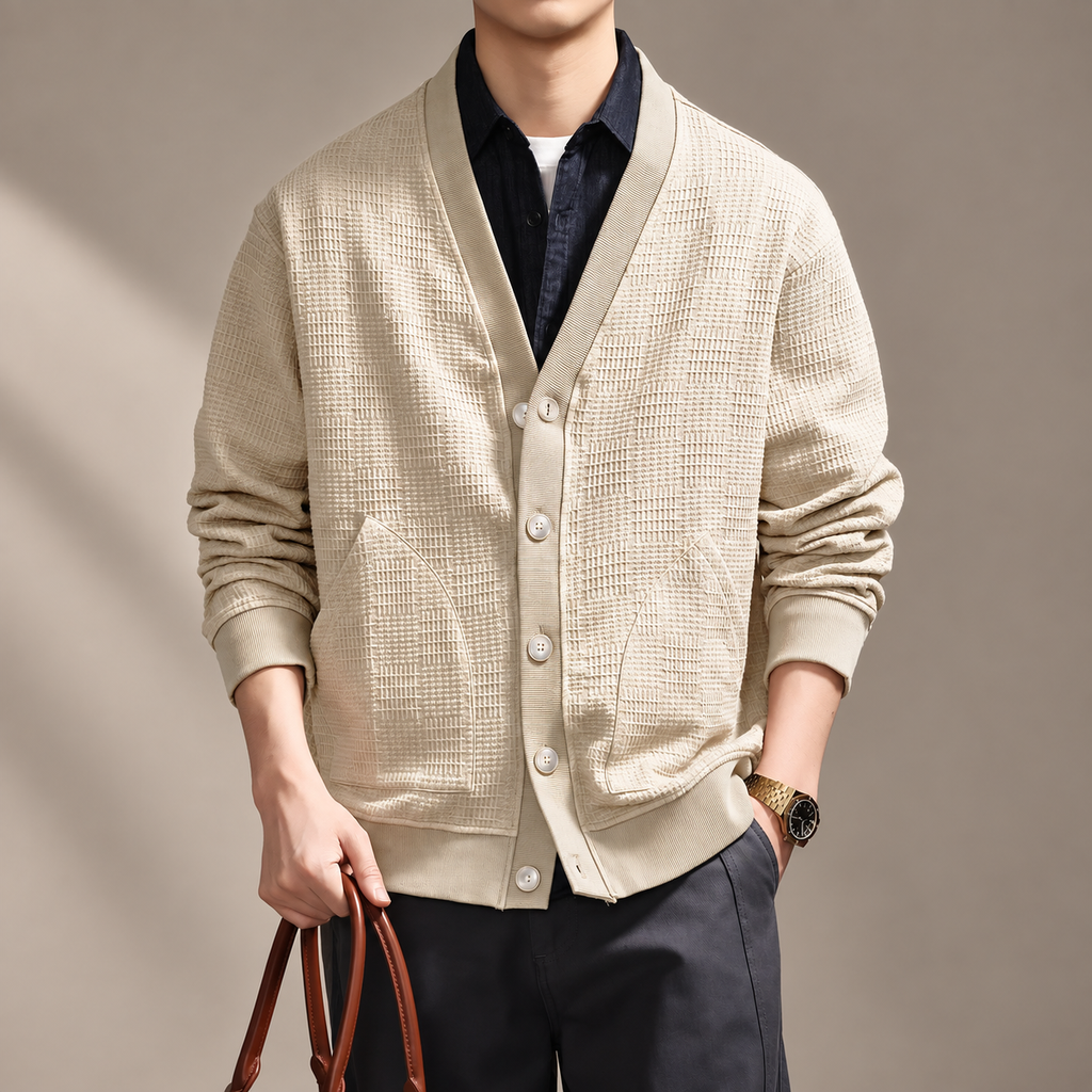Frederick Men’s V-Neck Textured Knit Button Cardigan