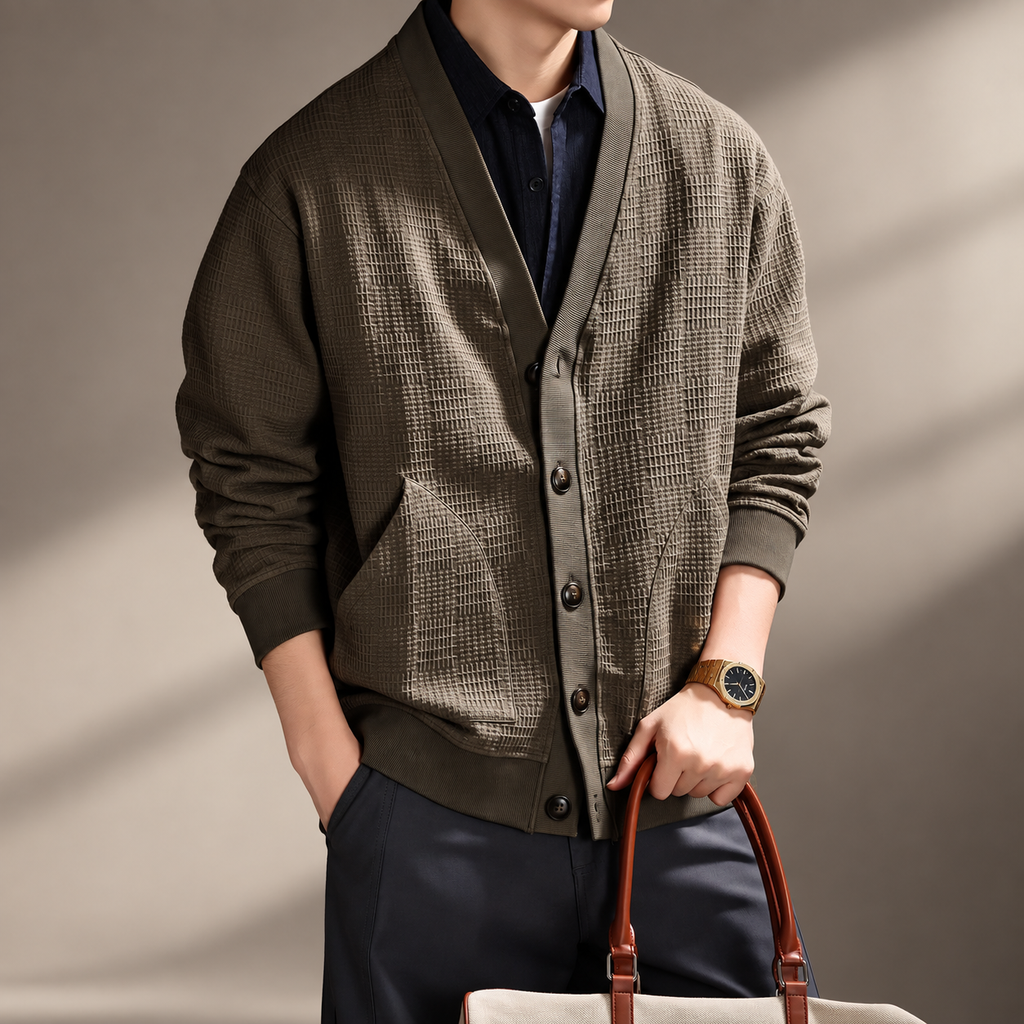 Frederick Men’s V-Neck Textured Knit Button Cardigan