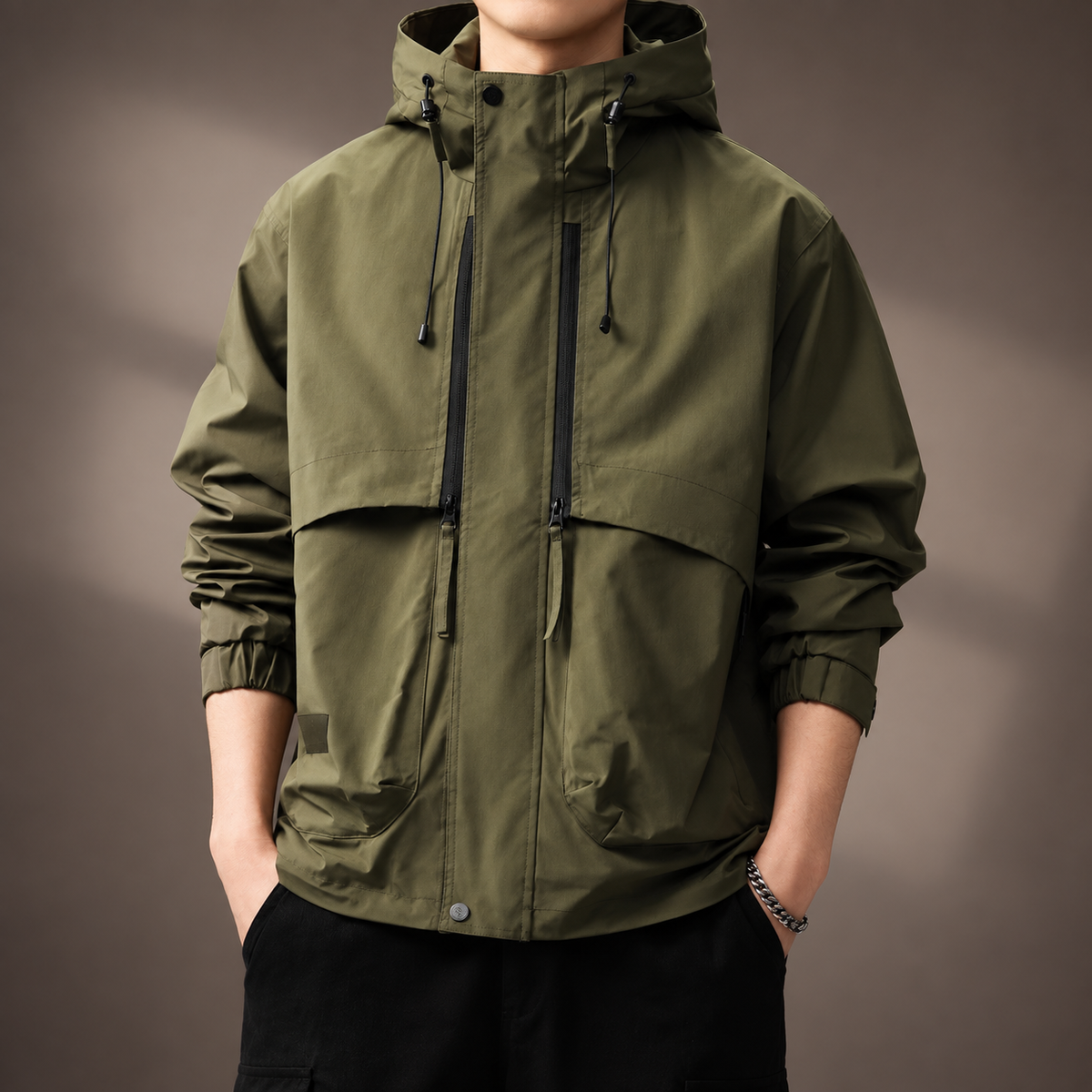 Callum Men's Zip-Front Technical Hooded Jacket