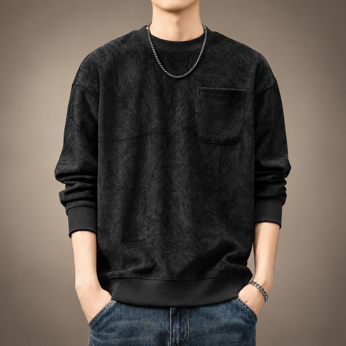 Bastien Men's Textured Pocket Crewneck Sweatshirt