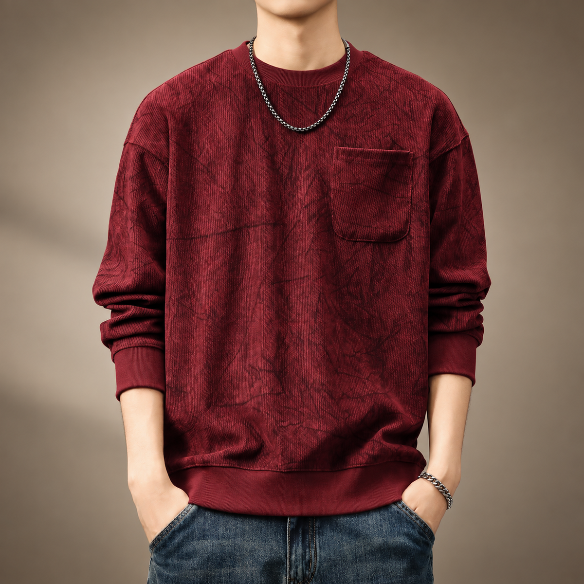 Bastien Men's Textured Pocket Crewneck Sweatshirt