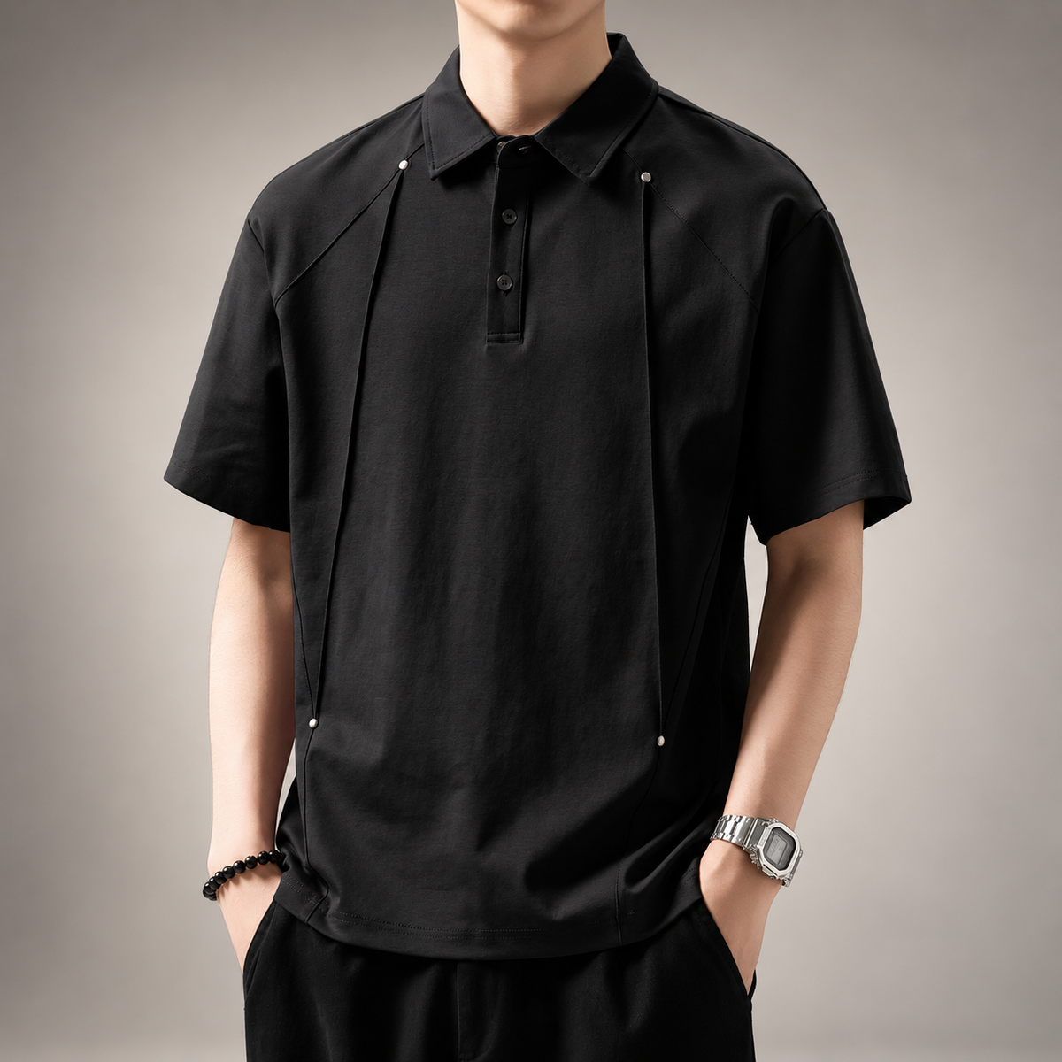 Dorian Men’s Short Sleeve Polo Shirt with Rivet Seam Detail