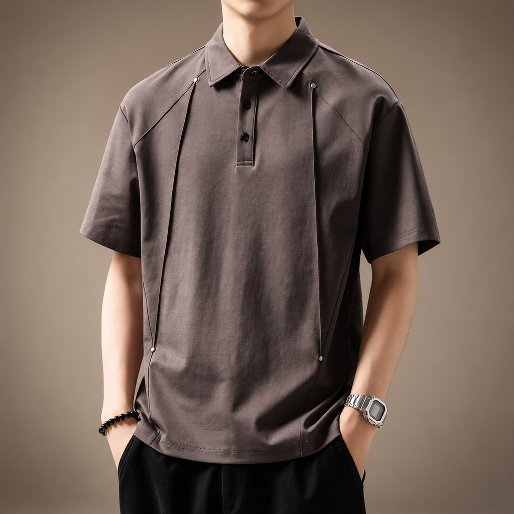 Dorian Men’s Short Sleeve Polo Shirt with Rivet Seam Detail
