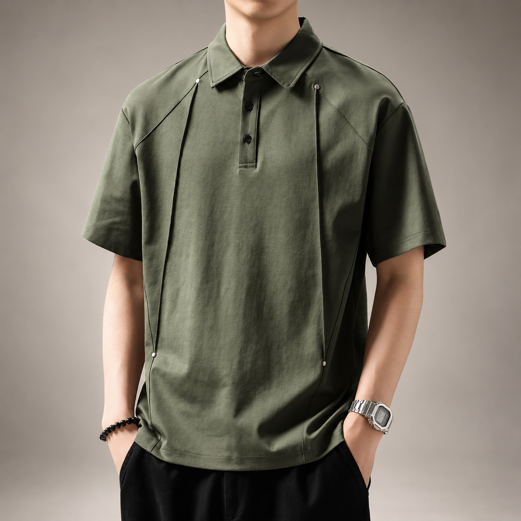 Dorian Men’s Short Sleeve Polo Shirt with Rivet Seam Detail