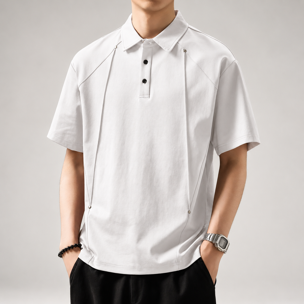Dorian Men’s Short Sleeve Polo Shirt with Rivet Seam Detail