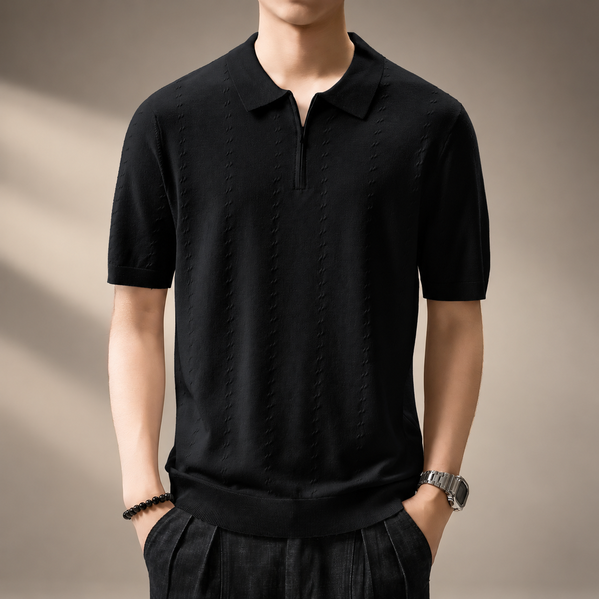 Lorenzo Men’s Short Sleeve Zip Polo