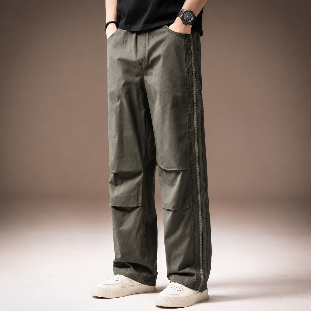 Montague Men’s Wide-Leg Utility Pants with Side Stripe Detail