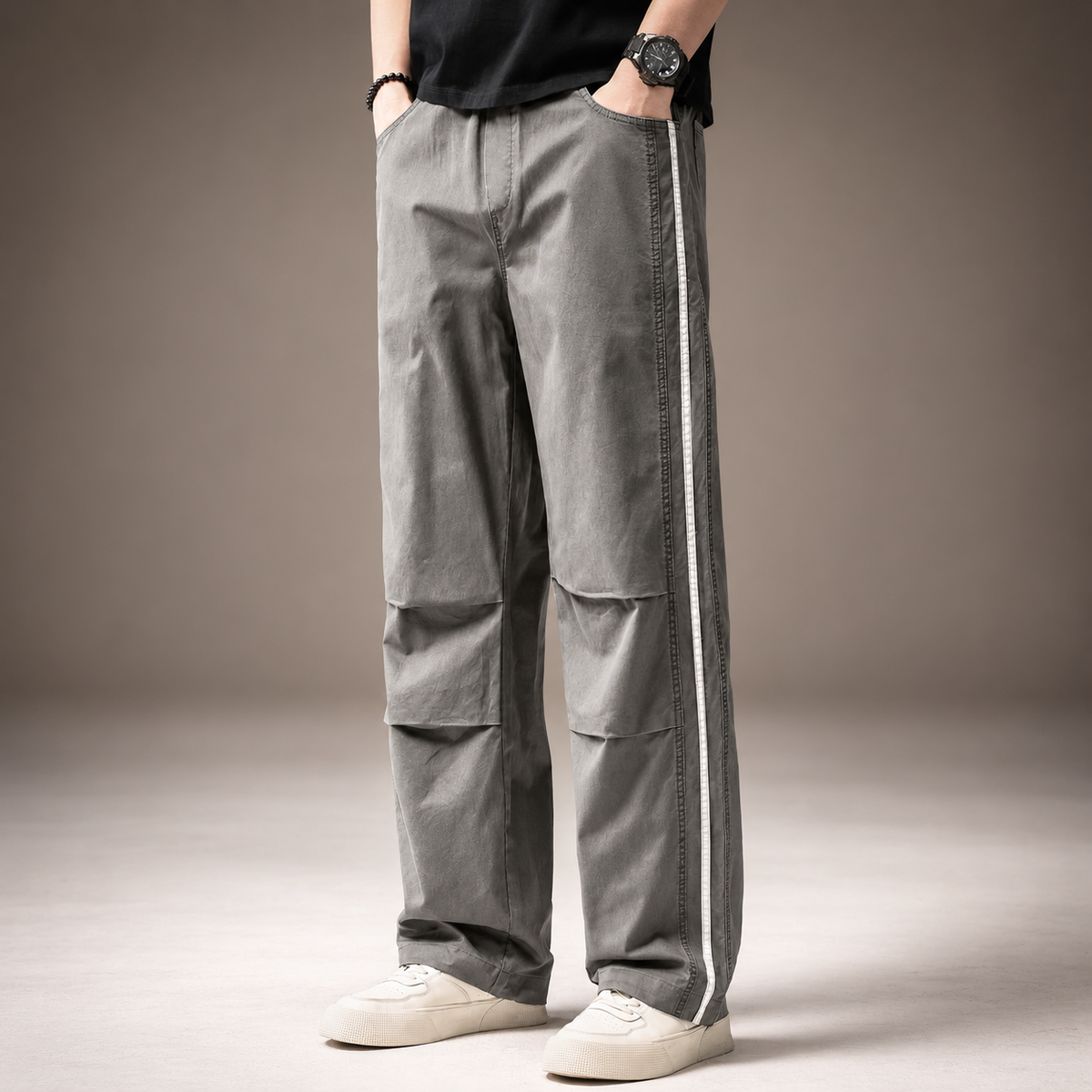 Montague Men’s Wide-Leg Utility Pants with Side Stripe Detail