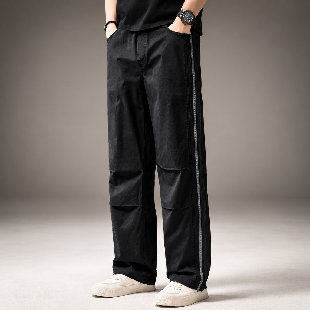Montague Men’s Wide-Leg Utility Pants with Side Stripe Detail