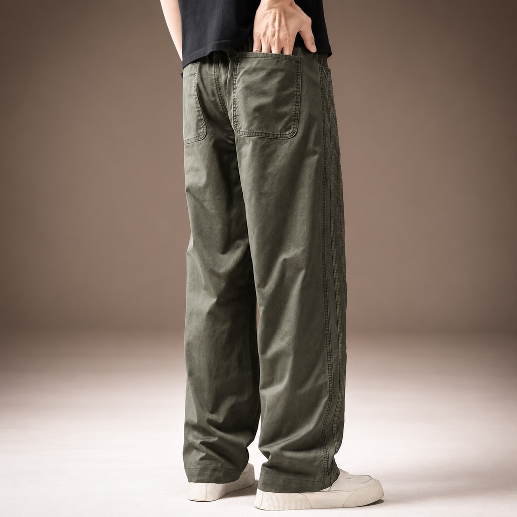 Montague Men’s Wide-Leg Utility Pants with Side Stripe Detail