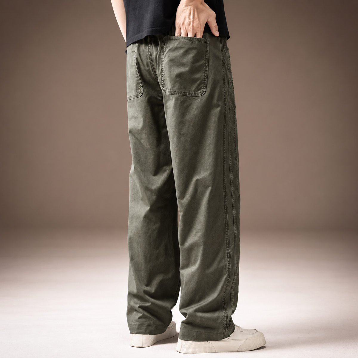 Montague Men’s Wide-Leg Utility Pants with Side Stripe Detail