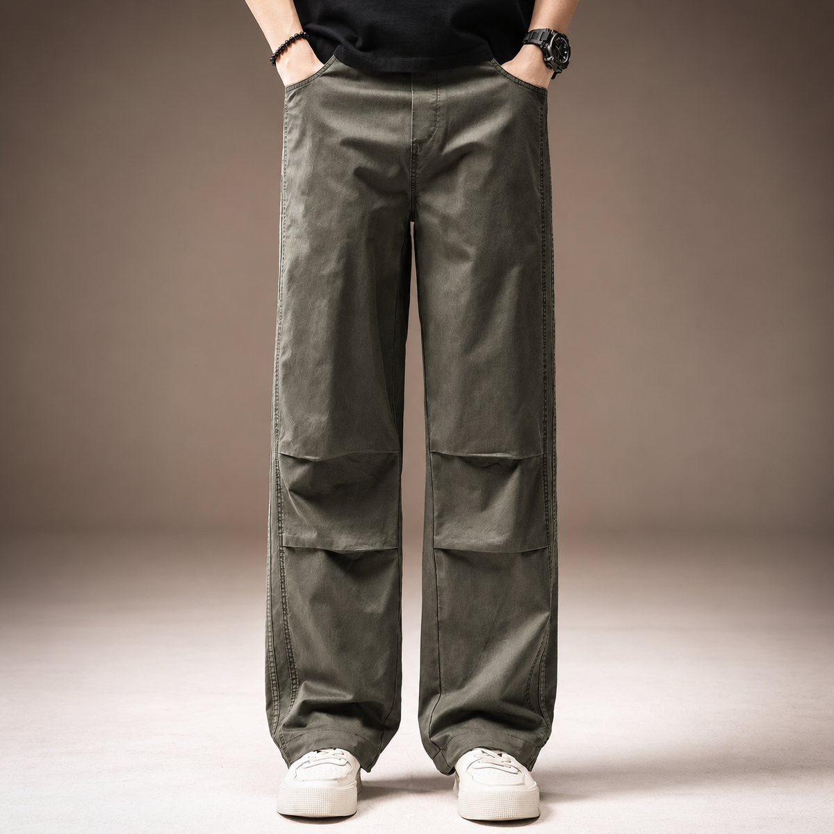 Montague Men’s Wide-Leg Utility Pants with Side Stripe Detail