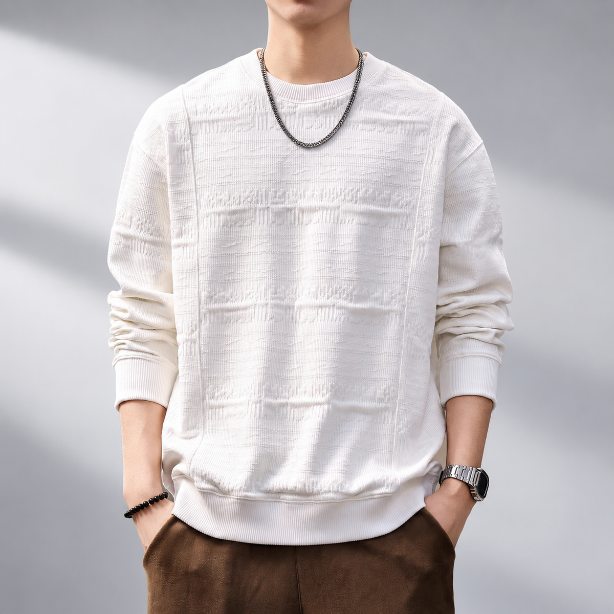 Bastien Men’s Textured Knit Crewneck Sweater