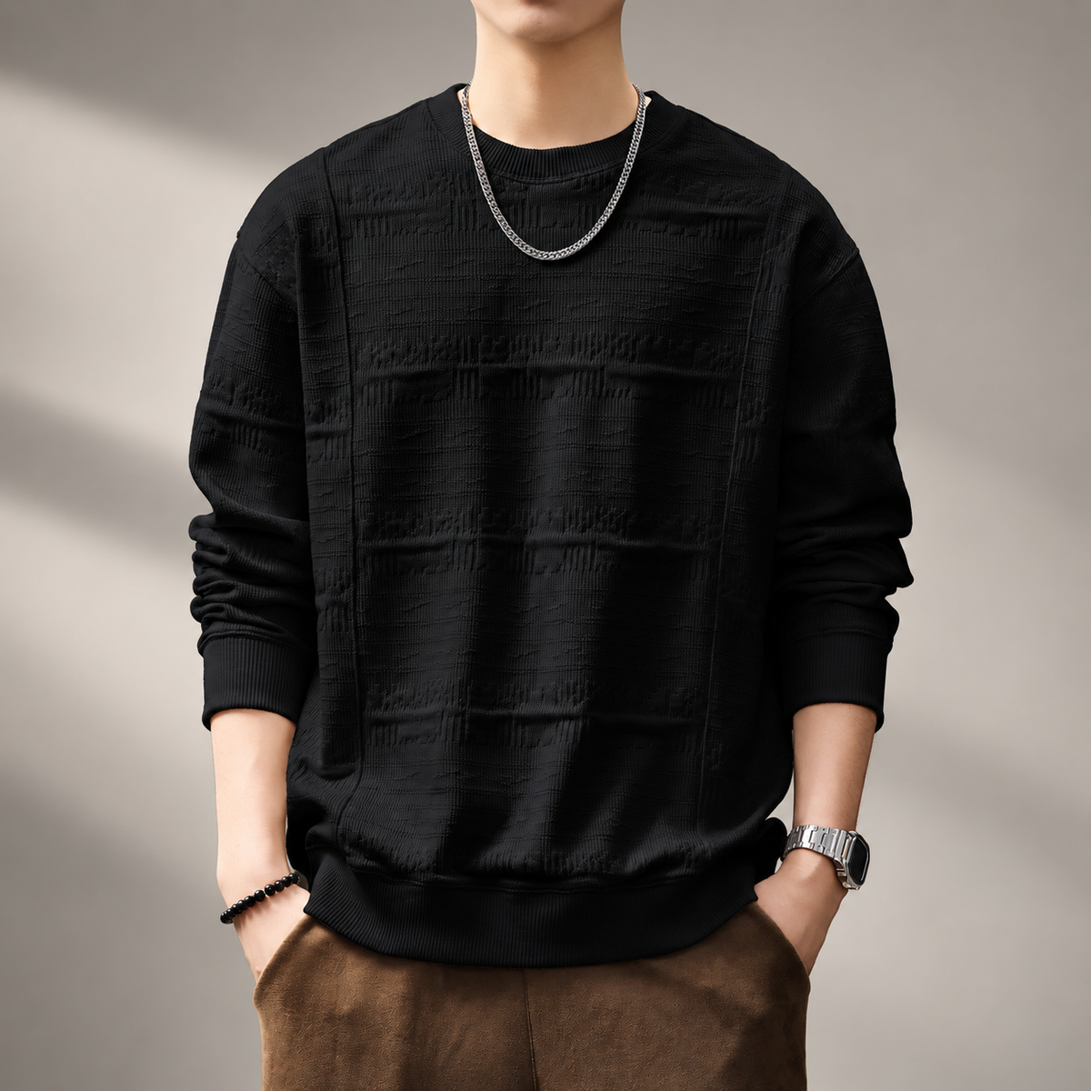 Bastien Men’s Textured Knit Crewneck Sweater