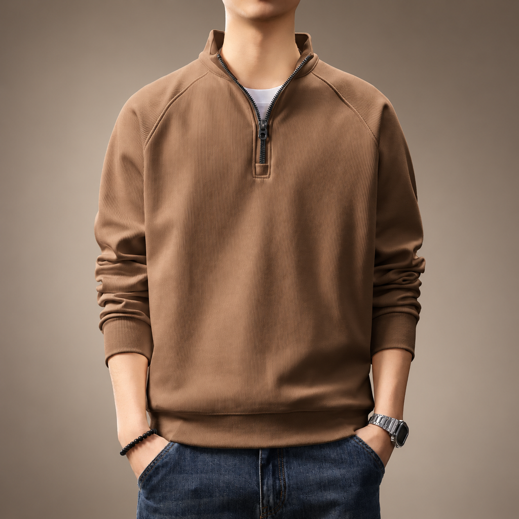 Lorenzo Stand Collar Ribbed Half-Zip Sweatshirt