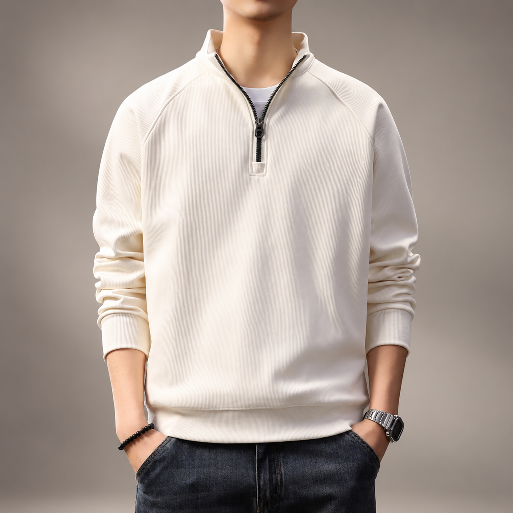 Lorenzo Stand Collar Ribbed Half-Zip Sweatshirt