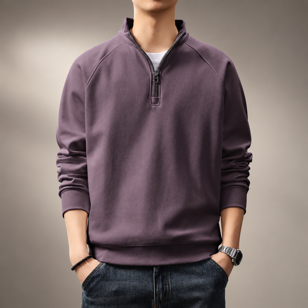 Lorenzo Stand Collar Ribbed Half-Zip Sweatshirt
