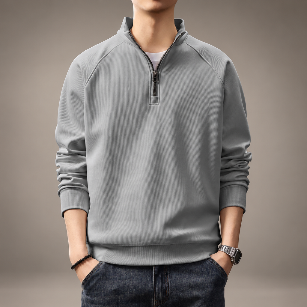 Lorenzo Stand Collar Ribbed Half-Zip Sweatshirt