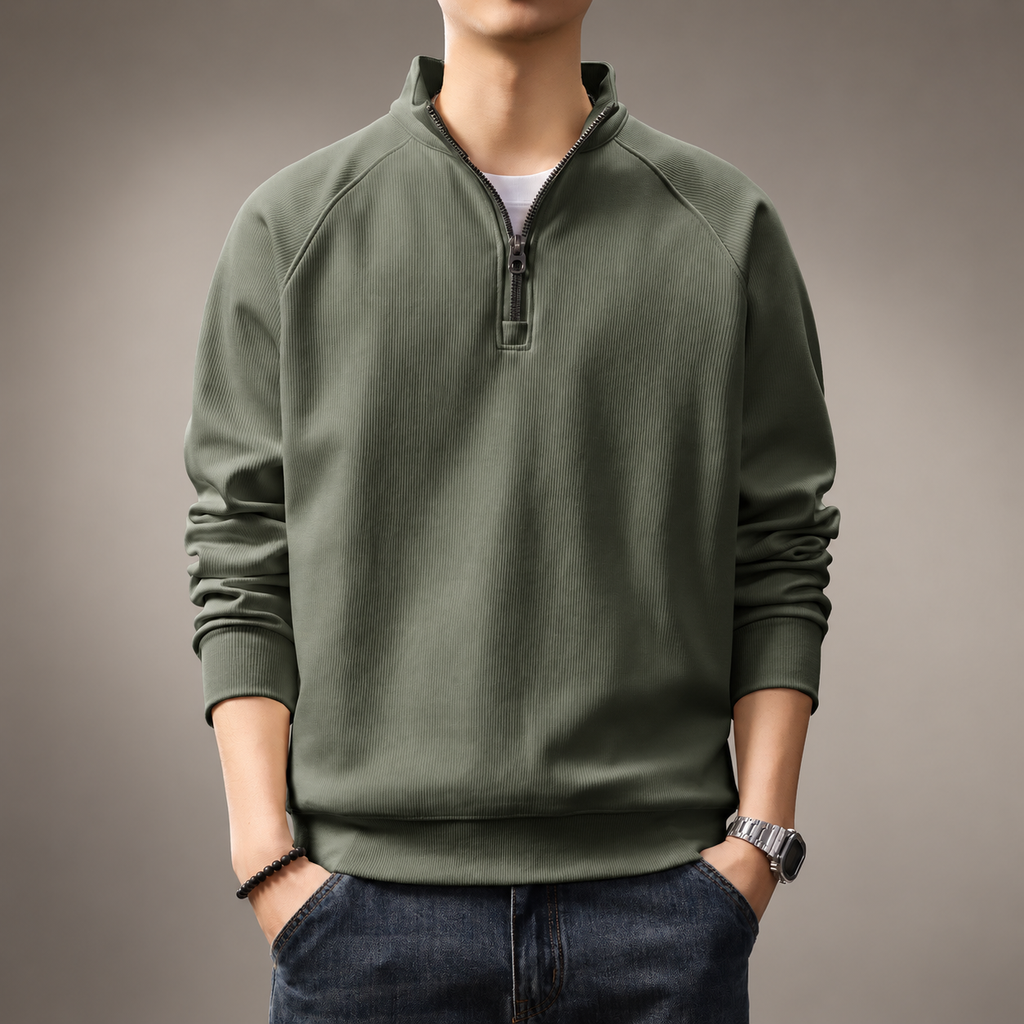Lorenzo Stand Collar Ribbed Half-Zip Sweatshirt