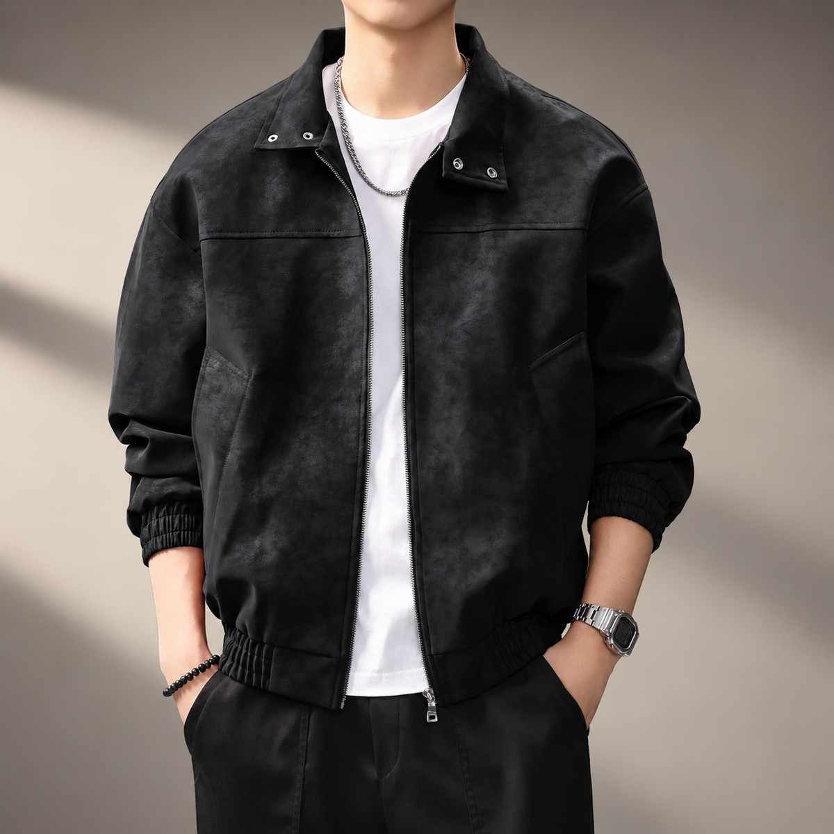 Bennett Men's Suede-Look Zip Bomber Jacket