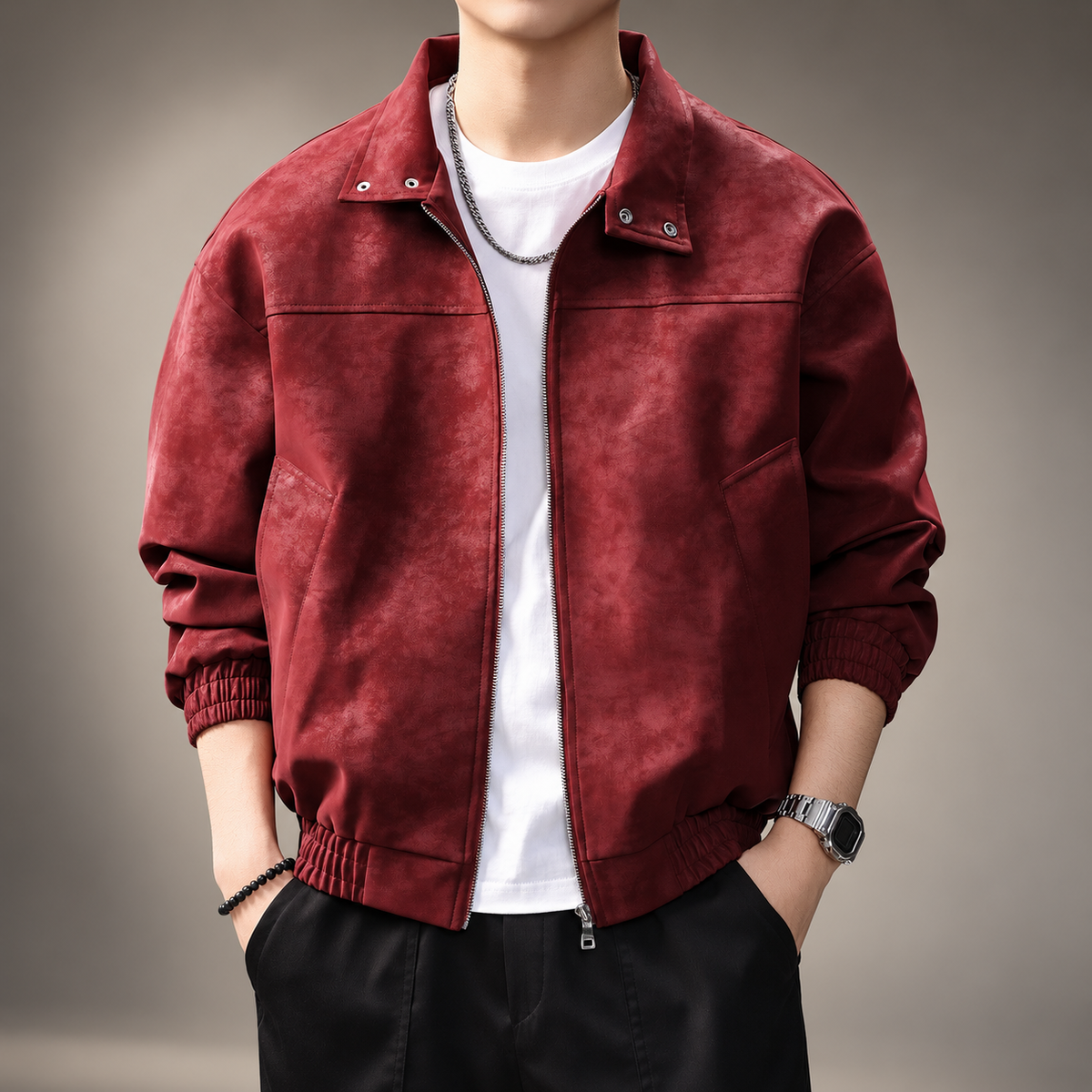 Bennett Men's Suede-Look Zip Bomber Jacket