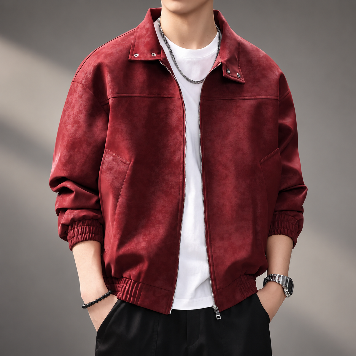 Bennett Men's Suede-Look Zip Bomber Jacket