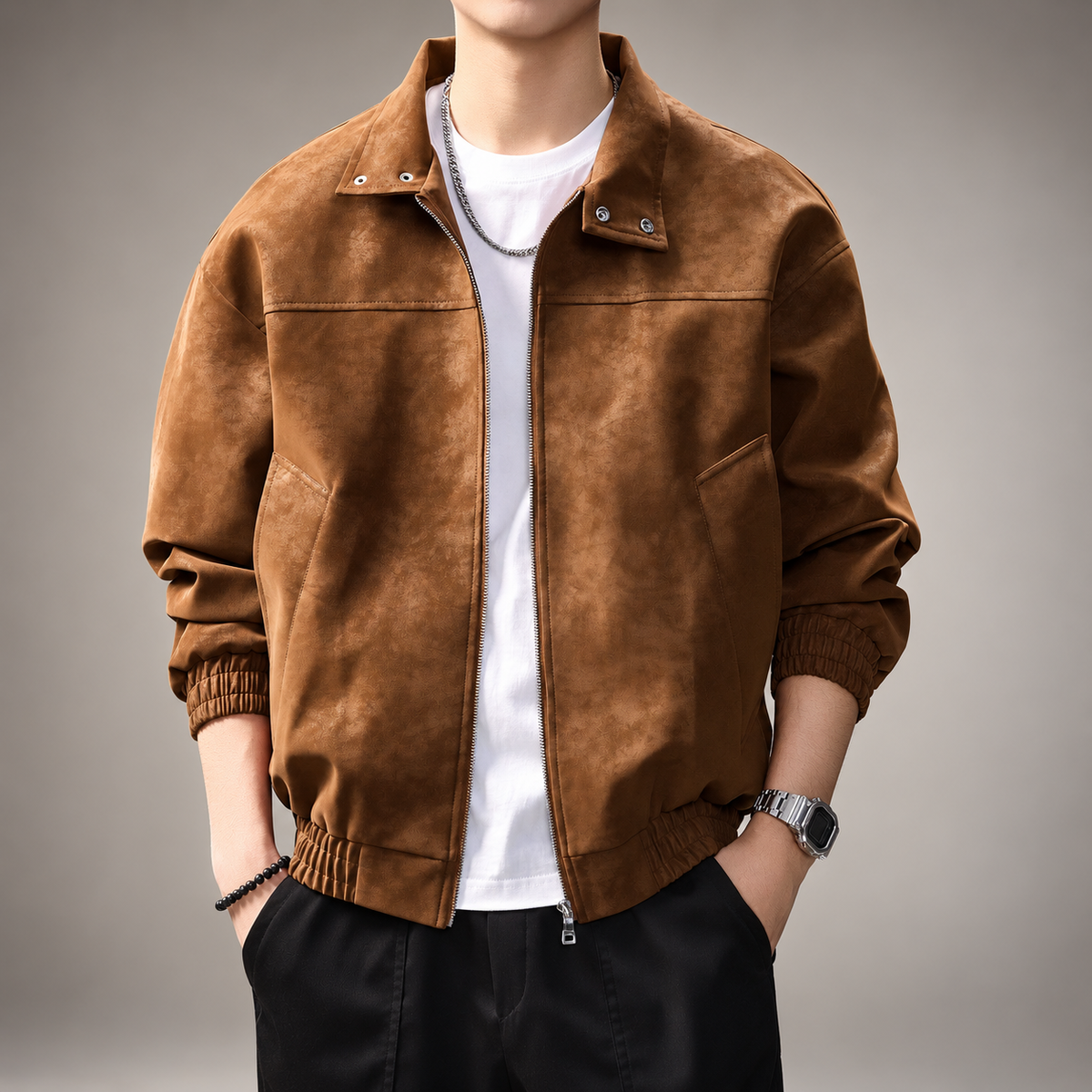Bennett Men's Suede-Look Zip Bomber Jacket