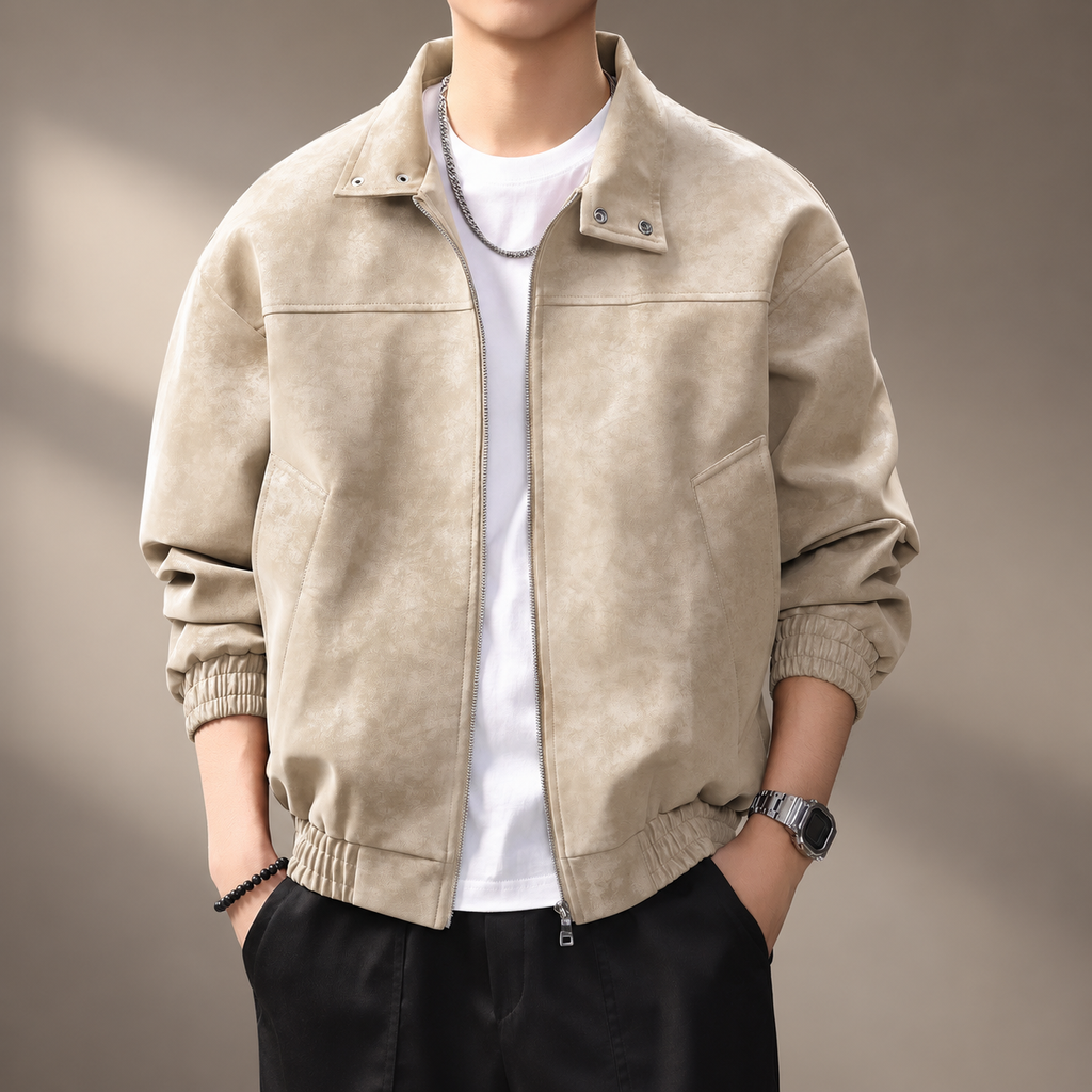 Bennett Men's Suede-Look Zip Bomber Jacket