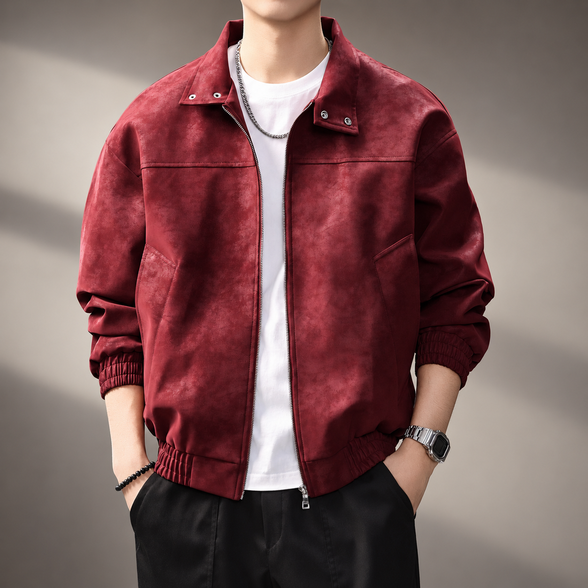 Bennett Men's Suede-Look Zip Bomber Jacket