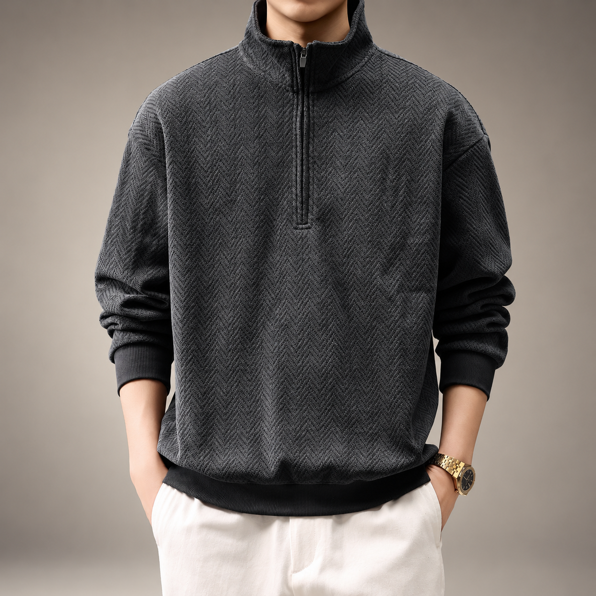 Bastien Men's Textured Stand-Collar Quarter-Zip Sweater