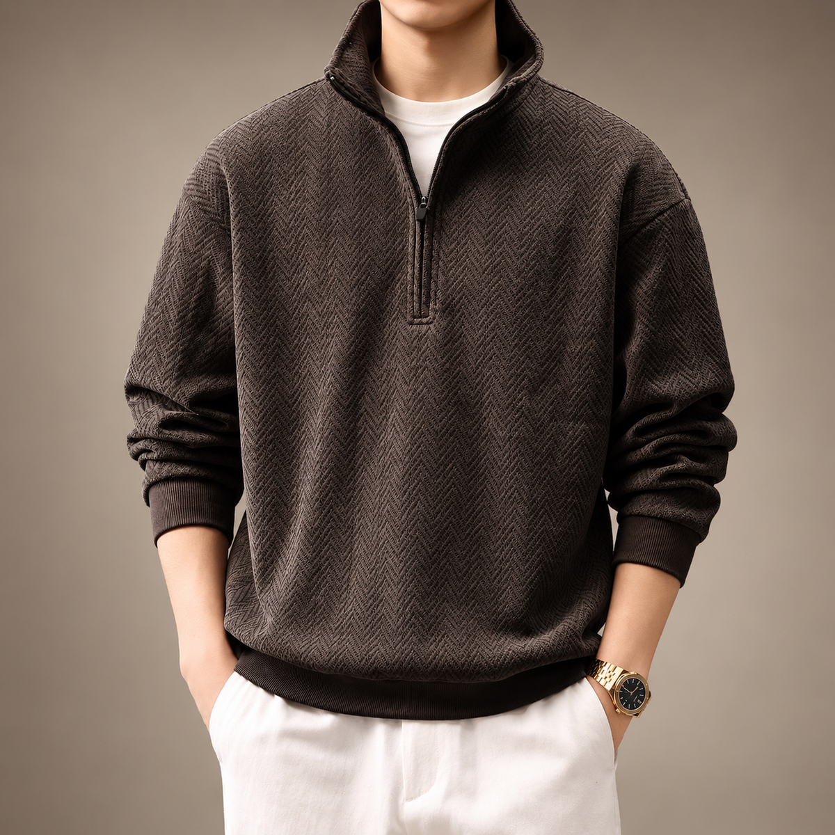 Bastien Men's Textured Stand-Collar Quarter-Zip Sweater