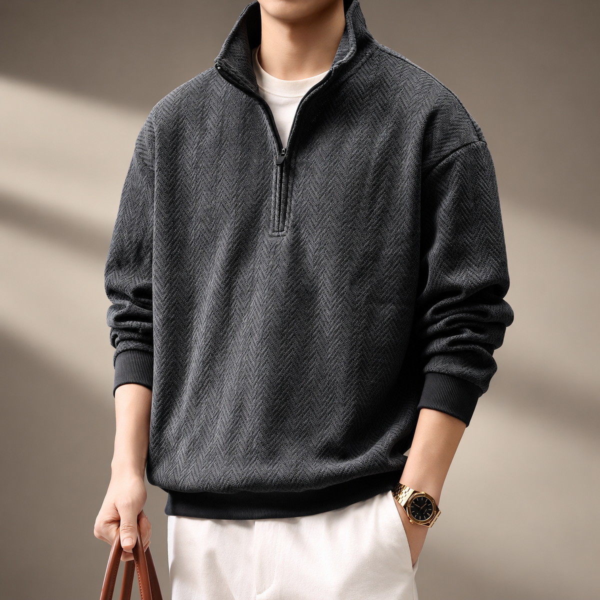 Bastien Men's Textured Stand-Collar Quarter-Zip Sweater
