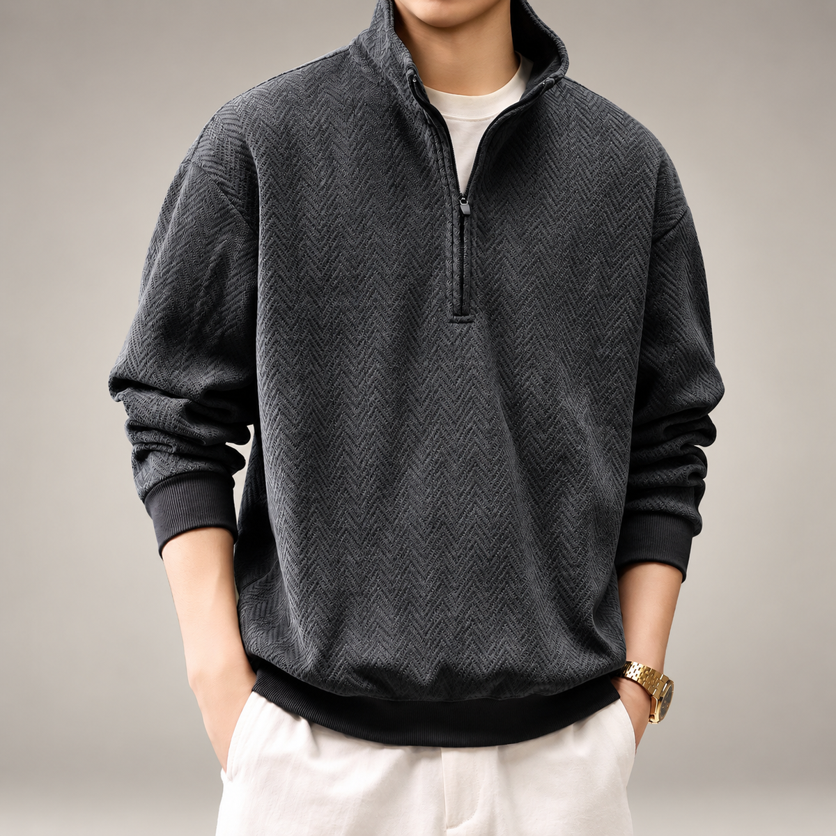 Bastien Men's Textured Stand-Collar Quarter-Zip Sweater