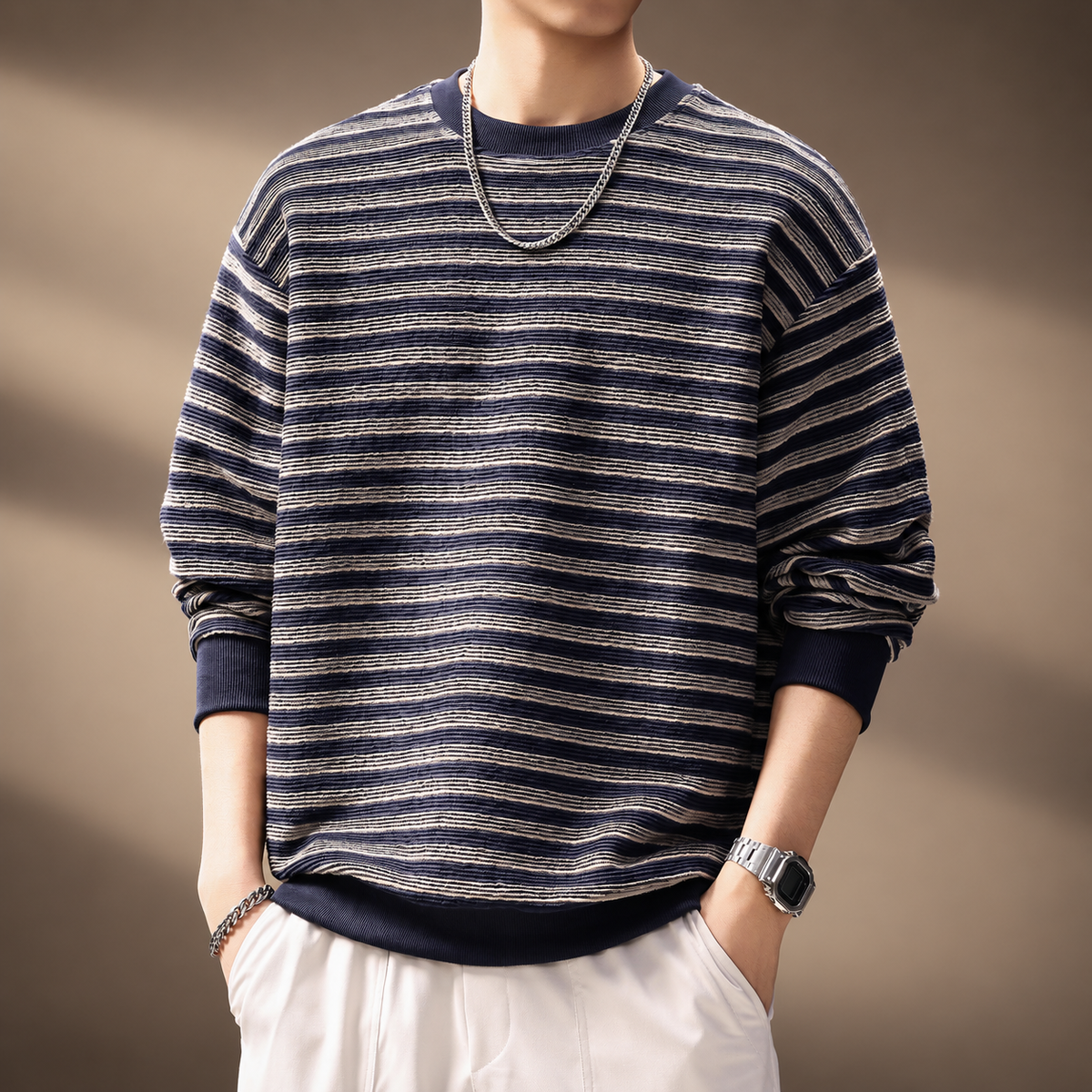 Callum Men's Relaxed Fit Striped Knit Pullover