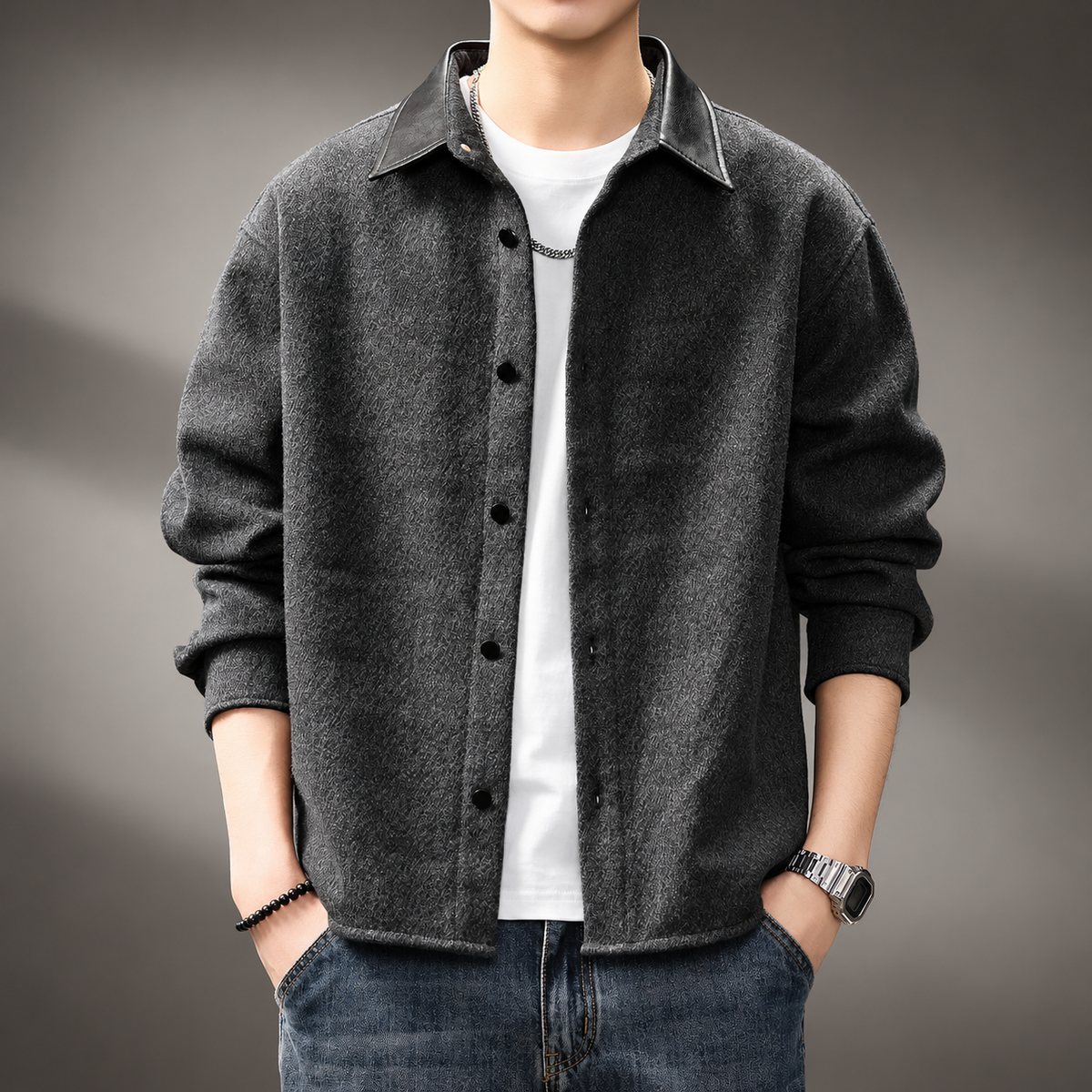 Lucien Men’s Casual Textured Layering Jacket