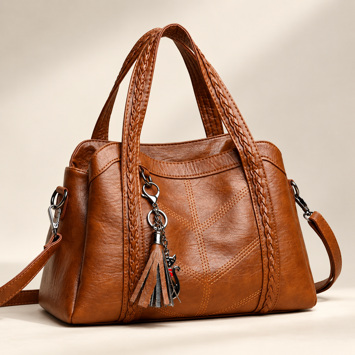 Valentina Braided Handle Shoulder Handbag