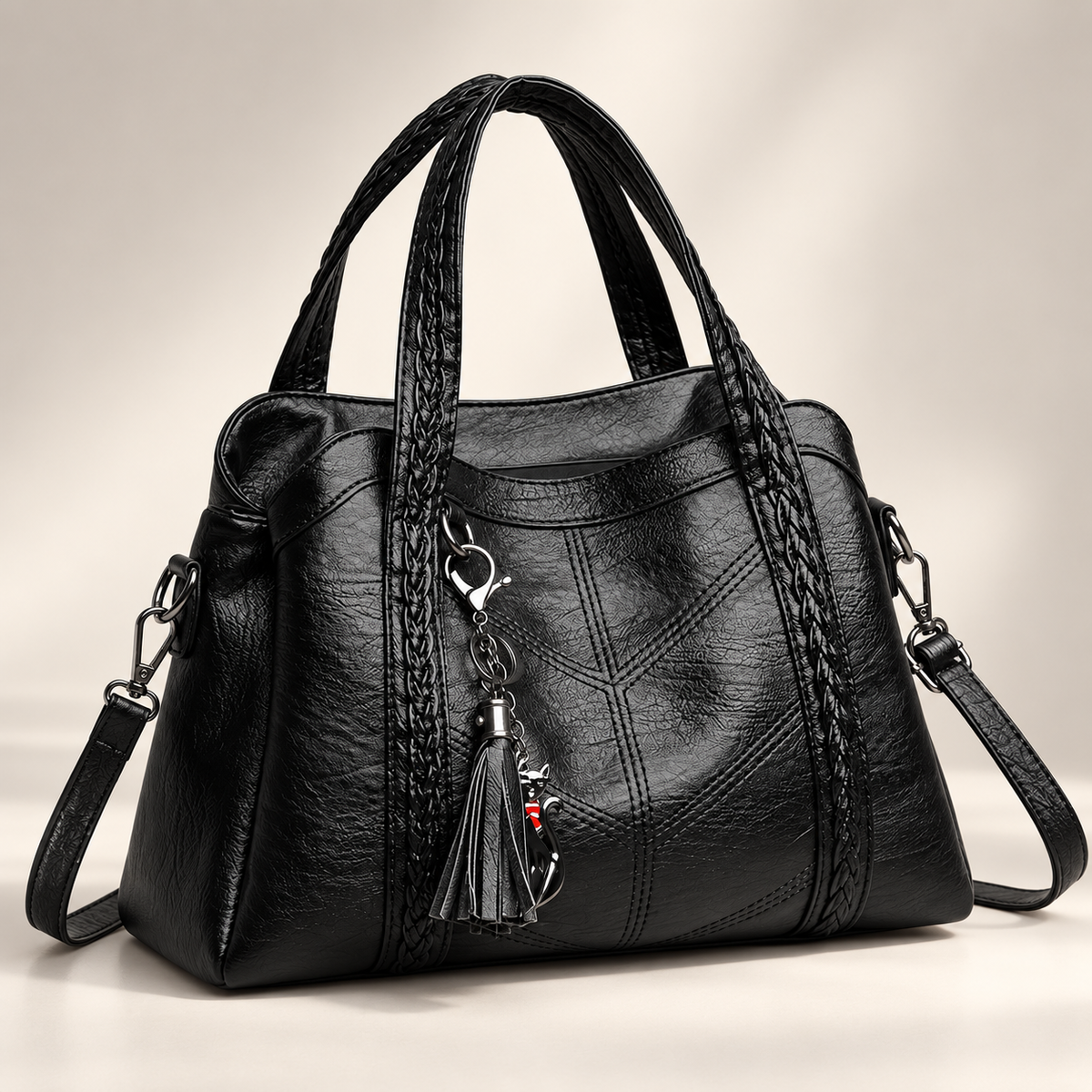 Valentina Braided Handle Shoulder Handbag